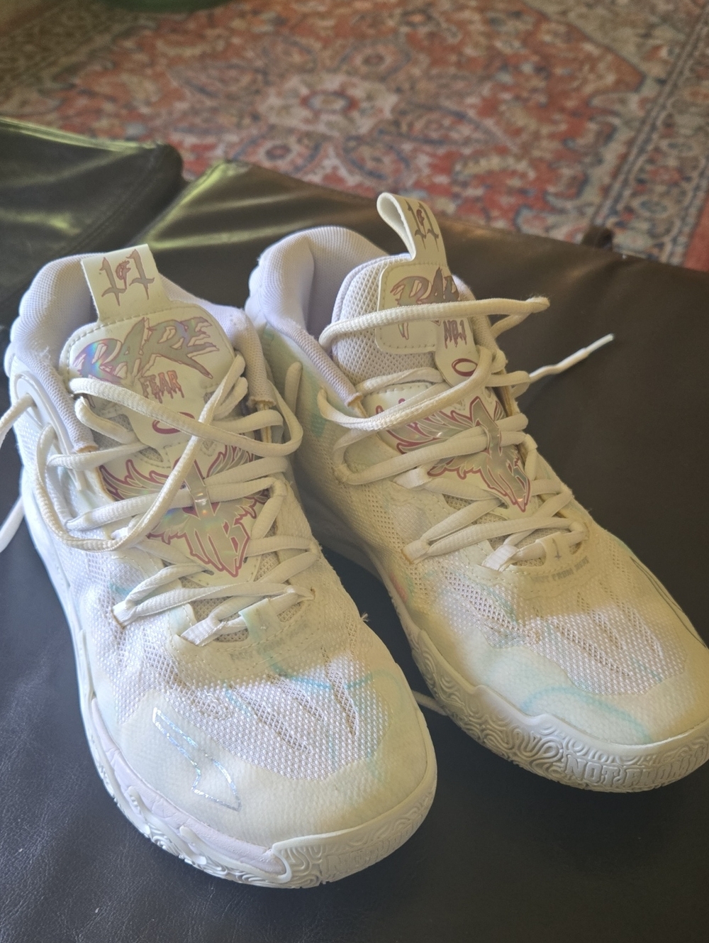 Puma Kids White Sneakers with Pastel Blue and Pink Accents